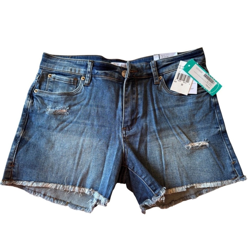 STS Blue Aubrey Mid Rise Distressed Denim Shorts‎ Blue Size 30 Raw Hem NWT